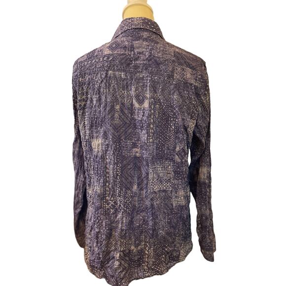J. McLaughlin Lois Crinkle Shirt, Purple Patchwork, Women's Size Large - Picture 4 of 5